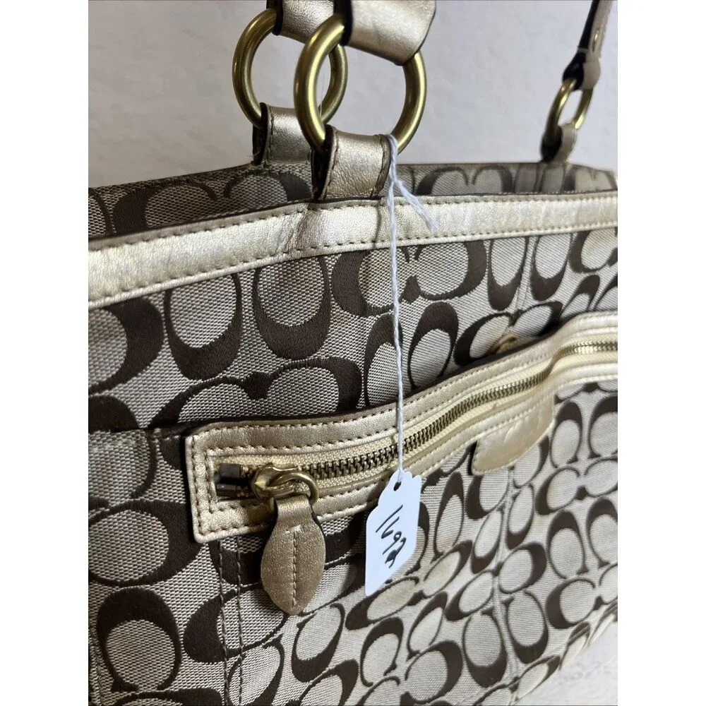 Coach (2010) Penelope Signature Jacquard Women’s Shoulder Bag Gold/Tan F14694 - Picture 6 of 16
